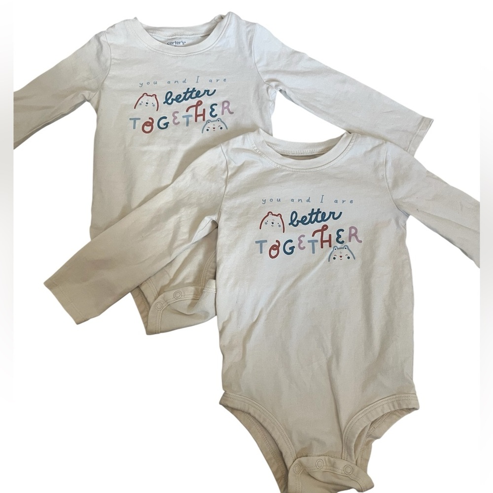 Carters Set of 2 Better Together Bodysuit Long-Sleeve Cousins Twins Friends